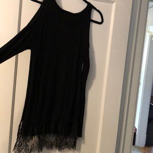 Open Shoulder Black Sweater with Lace